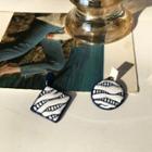 Patterned Asymmetrical Glaze Alloy Dangle Earring 1 Pair - S925 Silver - Black & White - One Size