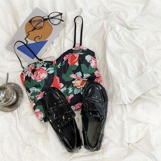 Floral Printed Camisole Top / Puff-sleeve Plain Shirt