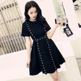 Strapped Short-sleeve A-line Dress