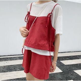 Plain Short-sleeve T-shirt / Set: Camisole Top + Wide-leg Shorts