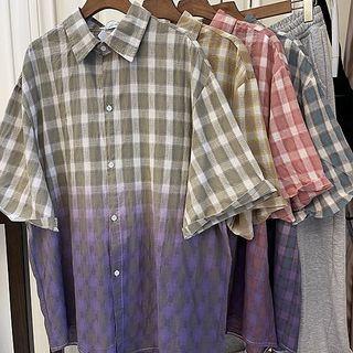 Short-sleeve Gradient Plaid Shirt