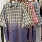 Short-sleeve Gradient Plaid Shirt
