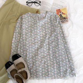Long-sleeve Floral Printed Top Green - One Size