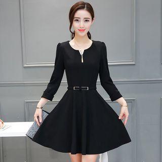Fringed 3/4-sleeve A-line Dress