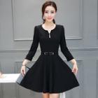 Fringed 3/4-sleeve A-line Dress