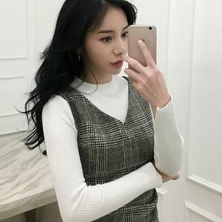 Long-sleeve Slit-cuff Rib-knit Top