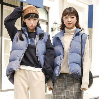 Letter Print Padded Vest Blue - One Size