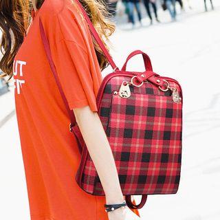 Faux Leather Plaid Backpack