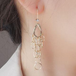 Rhinestone Droplet Alloy Hoop Fringed Earring 1 Pair - Gold - One Size