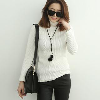 Mock Turtle-neck Rib-knit Top