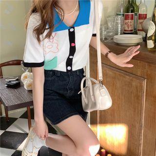 Short-sleeve Color Block Cardigan
