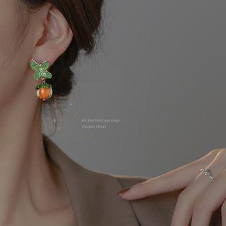 Orange Glaze Sterling Silver Dangle Earring 1 Pair - Dangle Earring - Tangerine & Green - One Size