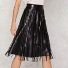 Faux-leather Fringe Midi Skirt