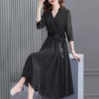 3/4-sleeve Dotted A-line Maxi Dress