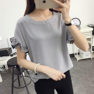 Frilled Short-sleeve Chiffon T-shirt