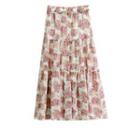 Floral Print Midi A-line Skirt White - 40 To 60kg