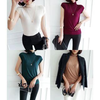 Turtle-neck Cap-sleeve Top