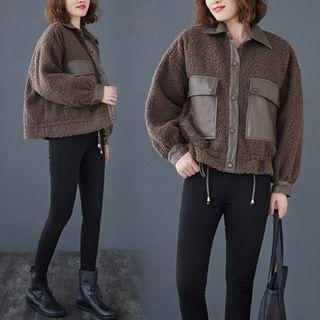 Fleece Panel Faux Leather Shirt Jacket