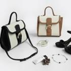 Buckled Flap Contrast-trim Satchel