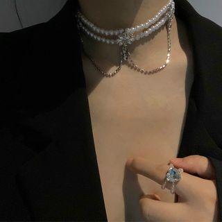 Transparent Bead Heart Layered Ring Heart Ring - 2cm
