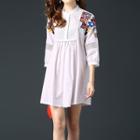 3/4-sleeve Lantern Sleeve Embroidered Dress