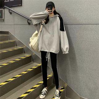 Two Tone Drawstring Hoodie / Striped Leggings