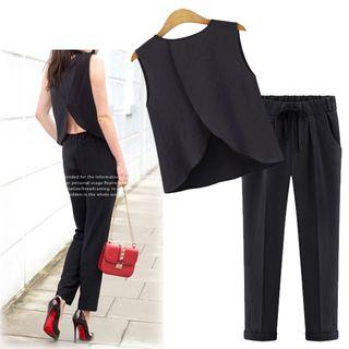 Set: Sleeveless Open Back Top + Straight Fit Pants