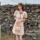 Two-tone Puff-sleeve Mini Dress