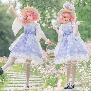 Bell-sleeve Blouse / A-line Overall Dress / Set