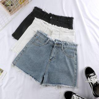 Frayed Edge High-waist Denim Shorts