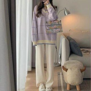 Plaid Sweater / Wide Leg Pants