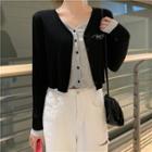 Mock Two-piece Rhinestone Cropped Cardigan