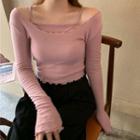 Set: Plain Camisole Top + Long-sleeve Off-shoulder T-shirt