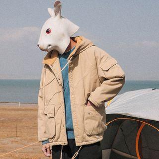 Fleece-lined Hooded Button Cargo Jacket