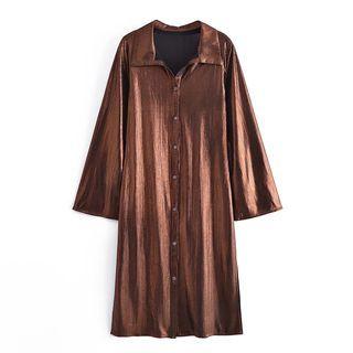 Slit-hem Metallic Shirtdress