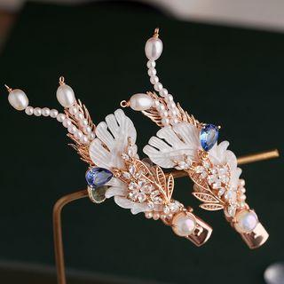 Feather Freshwater Pearl Rhinestone Hair Clip