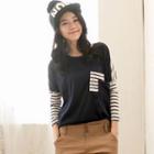 Long-sleeve Striped-panel Top
