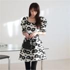 Square-neck Appliqu  A-line Dress Black - One Size