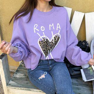 Leopard Heart Fray-hem Pullover