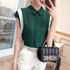 Cap-sleeve Contrast Trim Chiffon Blouse