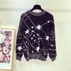 Starry Sky Print Long-sleeve Knit Sweater Black - One Size