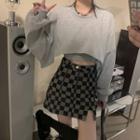 Cropped Sweatshirt / Camisole Top / Checkered Mini A-line Skirt