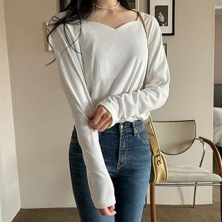 Plus Size Plain Sweetheart-neck T-shirt