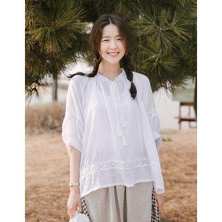 Half-placket Crochet-trim Blouse