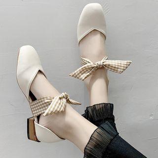 Block Heel Checked Bow Dorsay Pumps