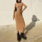 Set: Long-sleeve Cropped T-shirt + High Waist Midi Pencil Skirt