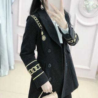 Embroidered Double-breasted Long Coat
