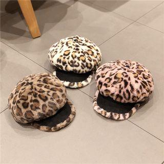 Leopard Print Chenille Newsboy Cap