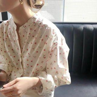 Floral Long-sleeve Shirt White - One Size