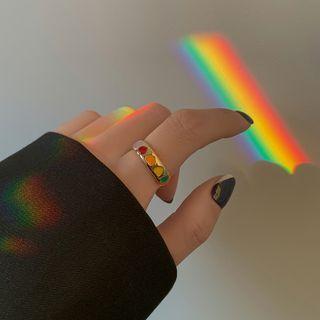 Rainbow Heart Ring Colorful Hearts - Silver - One Size